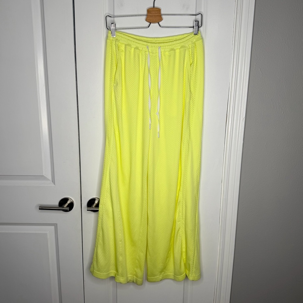 FP Movement by Free People Overtime Mesh Wide Leg Pants Sour Citrus Yellow Small - Picture 5 of 11